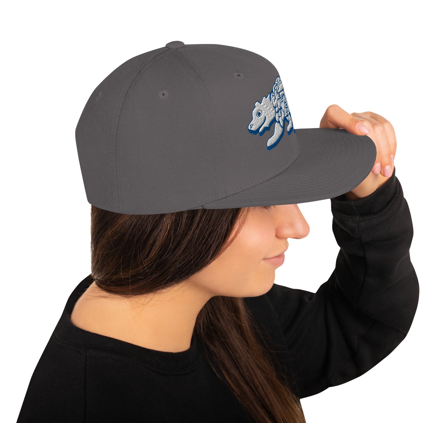 Young Frank Cali Bear Snapback Hat - Blue and Grey