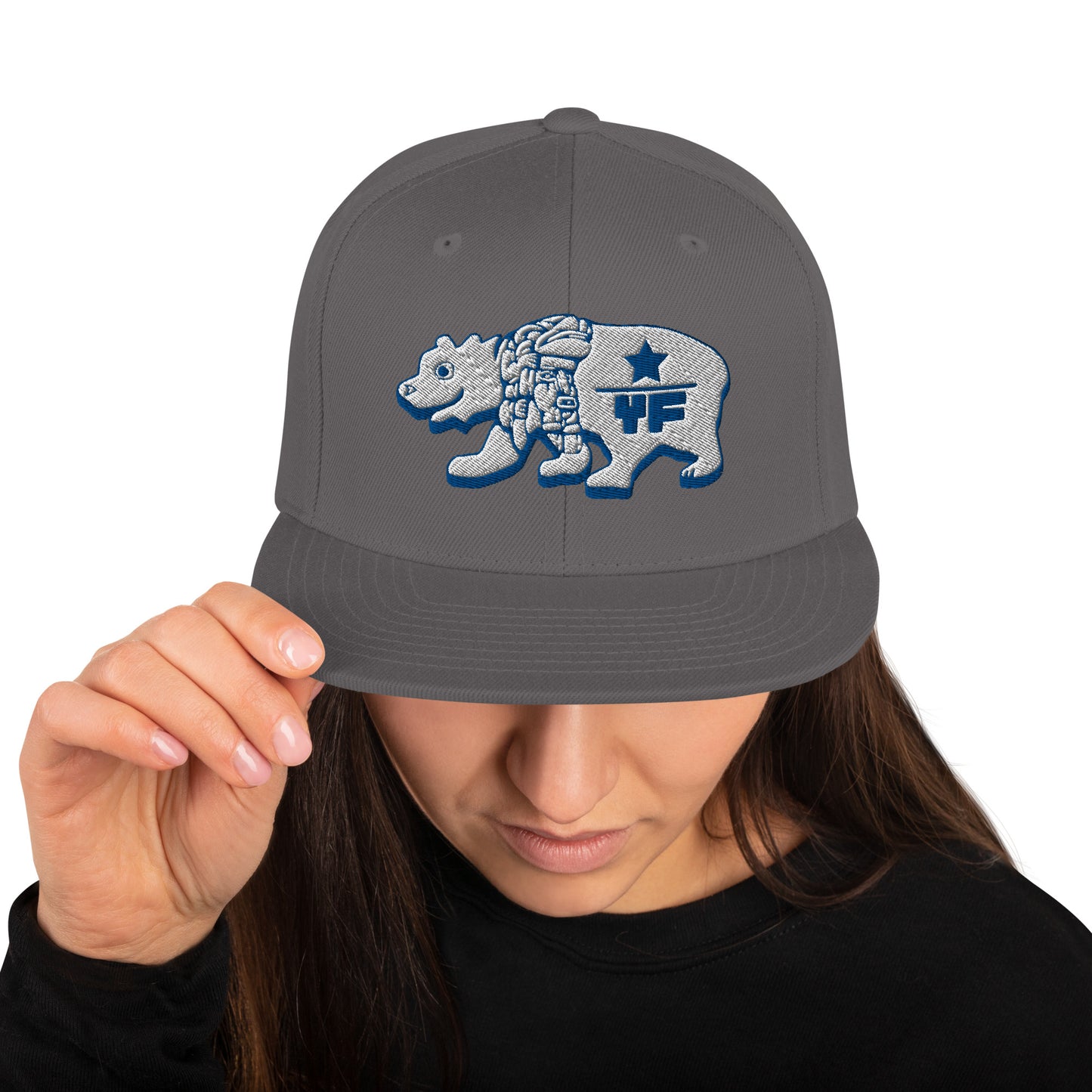 Young Frank Cali Bear Snapback Hat - Blue and Grey