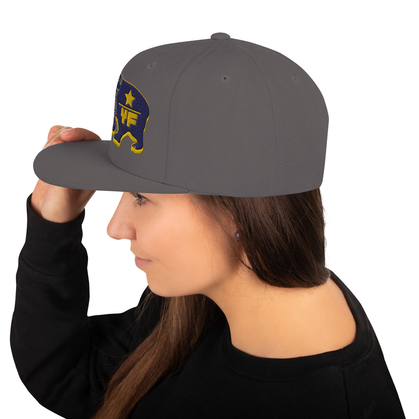 Young Frank Cali Bear Snapback Hat - Blue and Gold
