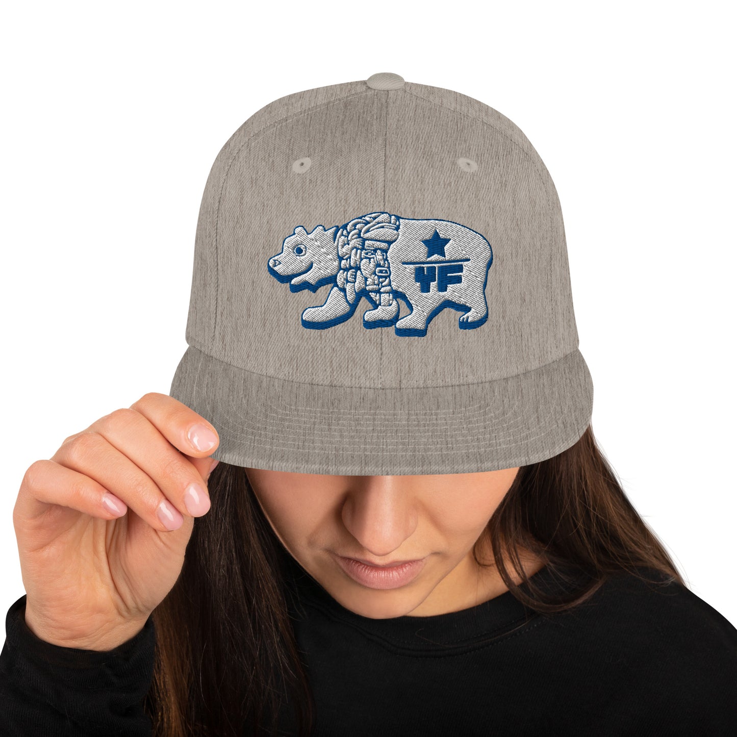 Young Frank Cali Bear Snapback Hat - Blue and Grey