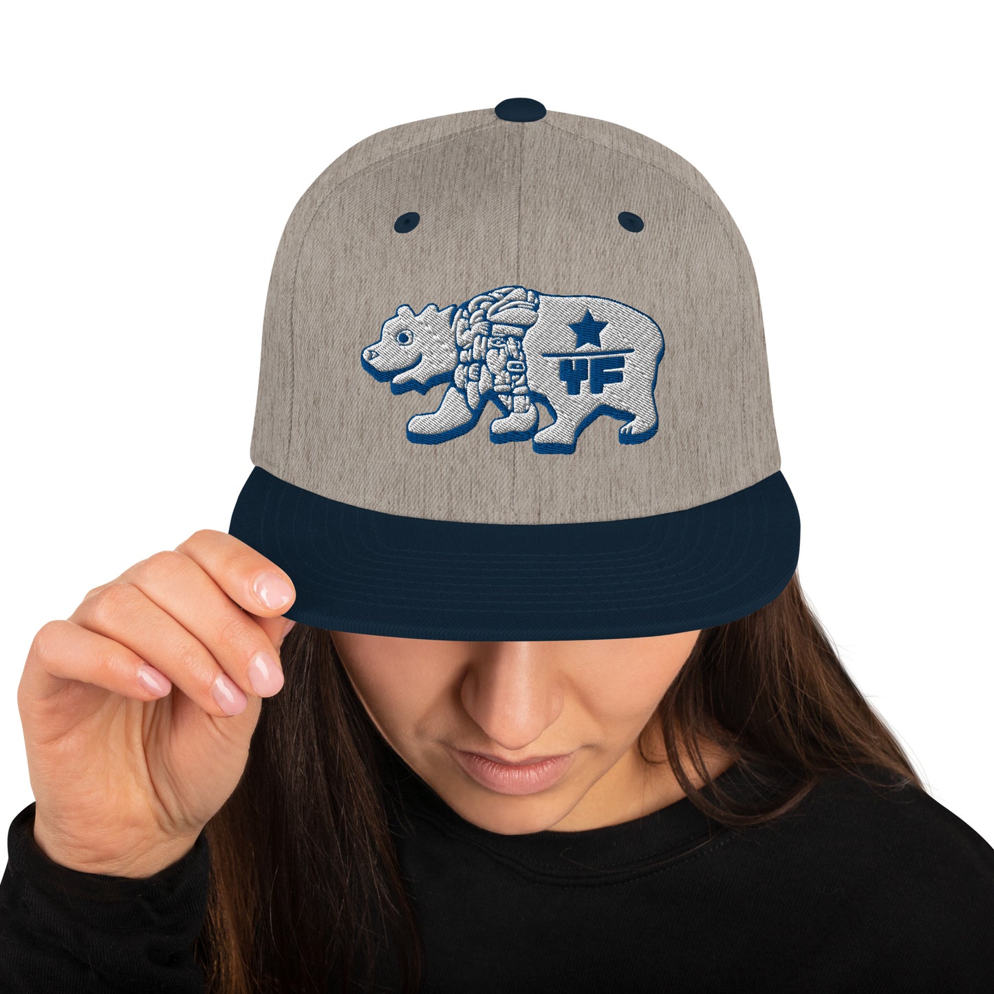 Young Frank Cali Bear Snapback Hat - Blue and Grey