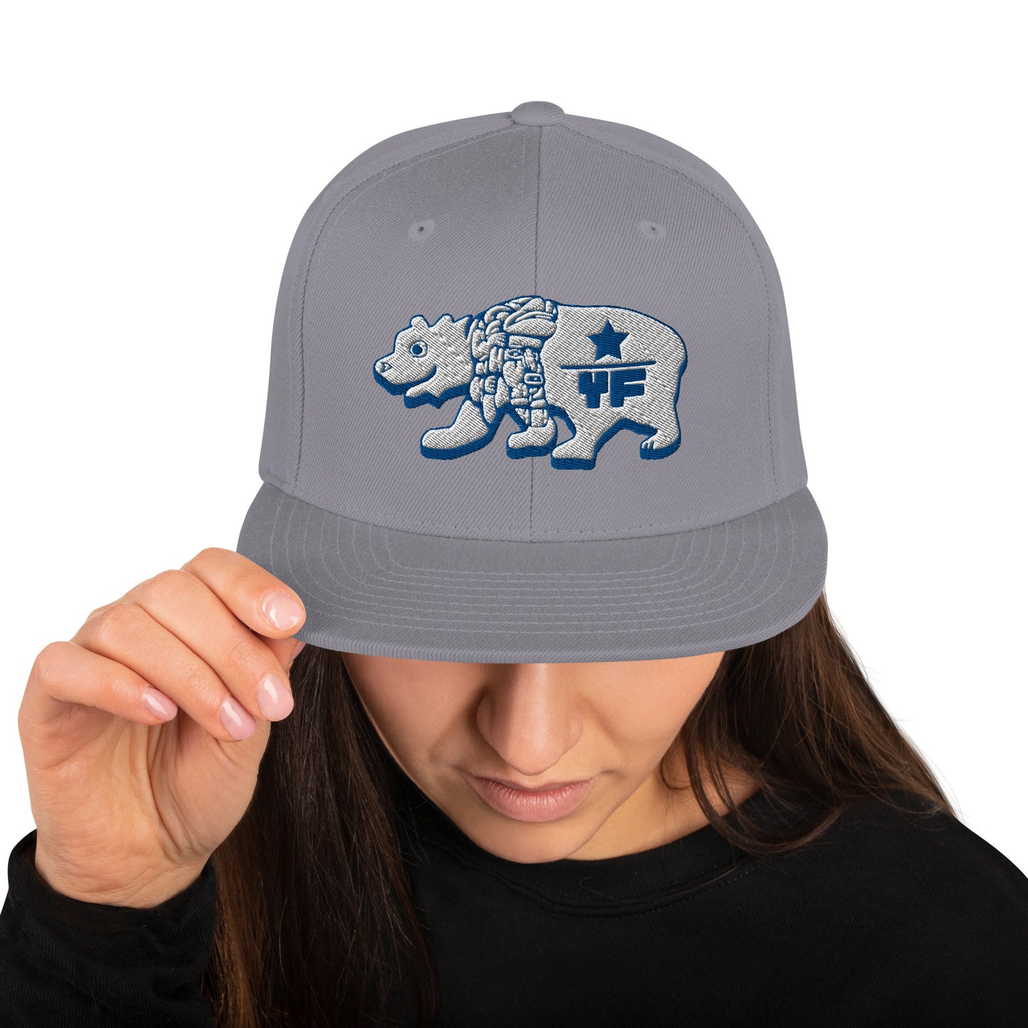 Young Frank Cali Bear Snapback Hat - Blue and Grey