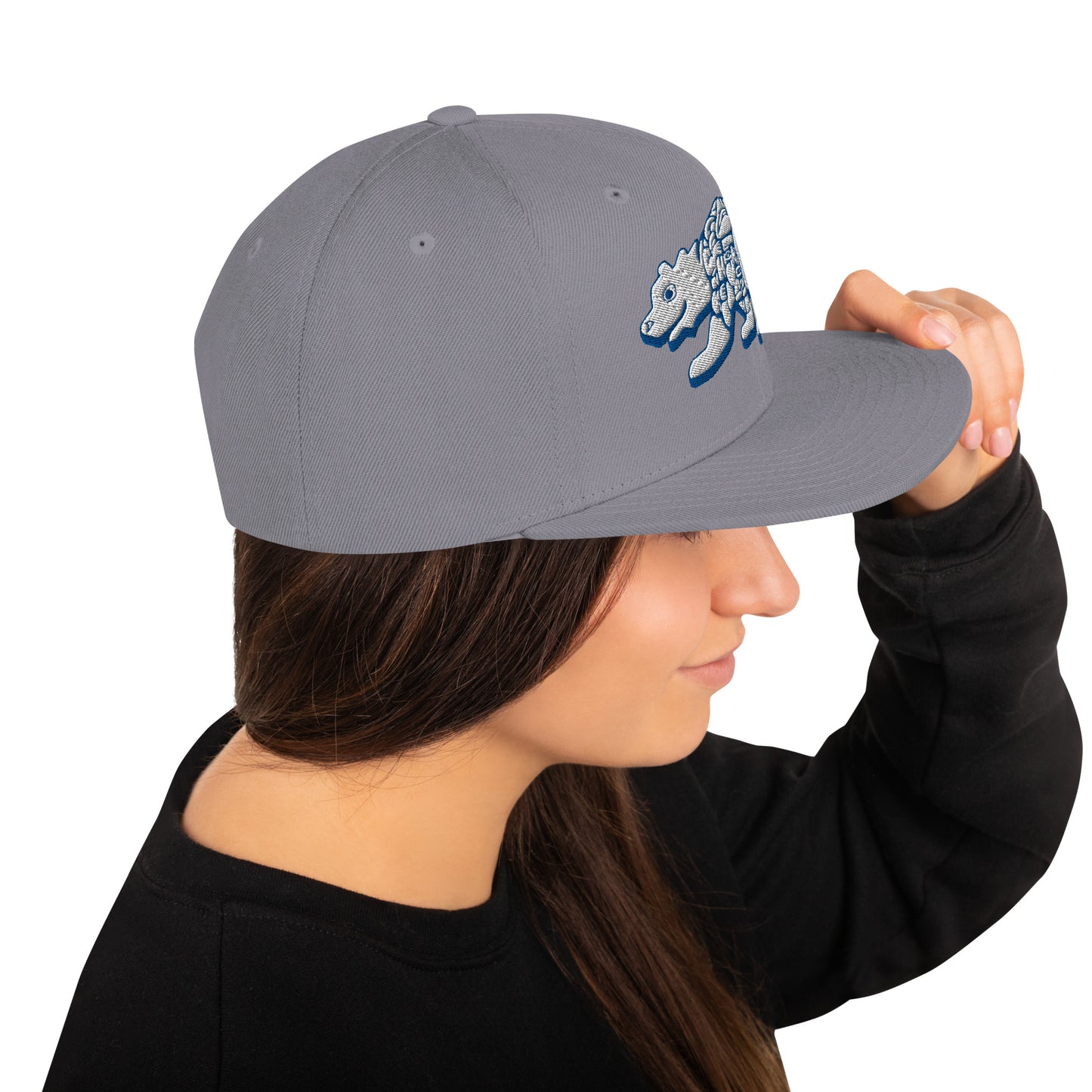 Young Frank Cali Bear Snapback Hat - Blue and Grey